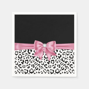 Glam Pink Bow Diamond Black Snow Leopard Servet
