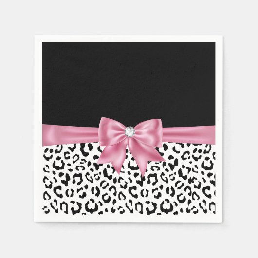 Glam Pink Bow Diamond Black Snow Leopard Servet (Voorkant)