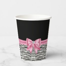 Glam Pink Bow Diamond Zebra Print Zwart Papieren Bekers