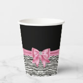 Glam Pink Bow Diamond Zebra Print Zwart Papieren Bekers (Voorkant)