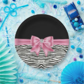 Glam Pink Bow Diamond Zebra Print Zwart Papieren Bordje (Feest)