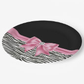 Glam Pink Bow Diamond Zebra Print Zwart Papieren Bordje (Gekanteld)