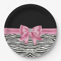Glam Pink Bow Diamond Zebra Print Zwart