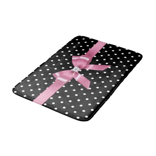 Glam Pink Bow-White Polka Dots-Black Bath Mat (Gekanteld)