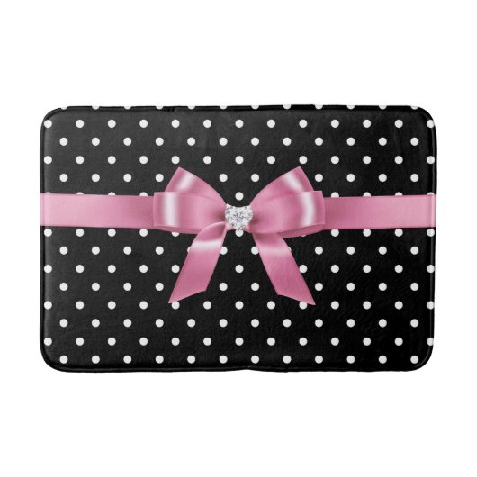 Glam Pink Bow-White Polka Dots-Black Bath Mat (Voorkant)