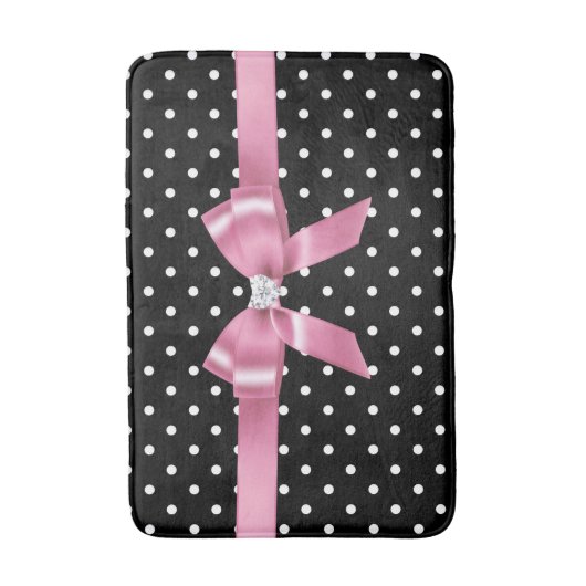 Glam Pink Bow-White Polka Dots-Black Bath Mat (Voorkant Verticaal)