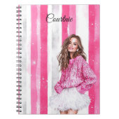 Glam Pink Brown Haired Girl Notitieboek (Voorkant)