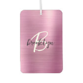 Glam Pink Brushed Metal Black White Monogram  Luchtverfrisser (Voorkant)