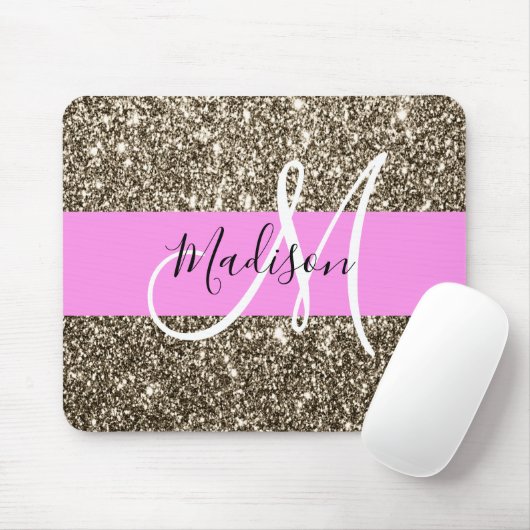 Glam Pink Champagne Gold Glitter Sparkle Monogram Muismat (Met muis)