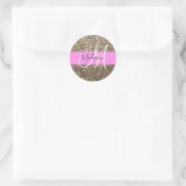 Glam Pink Champagne Gold Glitter Sparkle Monogram Ronde Sticker (Tas)