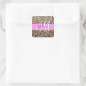 Glam Pink Champagne Gold Glitter Sparkle Monogram Vierkante Sticker (Tas)