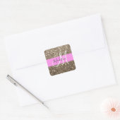 Glam Pink Champagne Gold Glitter Sparkle Monogram Vierkante Sticker (Envelop)