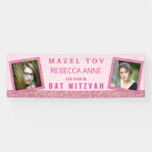 Glam Pink Chic 2 Foto Verjaardagsbat Mitswa Spandoek (Horizontaal)