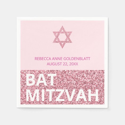 Glam Pink Chic Elegante Religieuze Bat Mitzvah Servet (Voorkant)