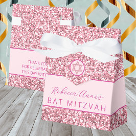 Glam Pink Chic Faux Glitter Bat Mitswa Party Bedankdoosjes