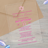 Glam Pink Chic Traditionele Elegante Bat Mitzvah Acryl Uitnodigingen
