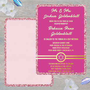 Glam Pink Classic Elegant Bat Mitswa Gold Folie Uitnodiging