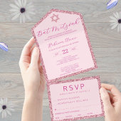 Glam Pink Classic Elegant Bat Mitzvah RSVP All In One Uitnodiging