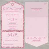 Glam Pink Classic Elegant Bat Mitzvah RSVP All In One Uitnodiging