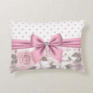 Glam Pink Diamond Bow Floral Polka Dots Accent Kussen