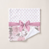Glam Pink Diamond Bow Floral Polka Dots Bad Handdoek (Wasdoekje)