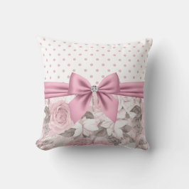 Glam Pink Diamond Bow Floral Polka Dots Kussen