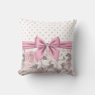 Glam Pink Diamond Bow Floral Polka Dots Kussen