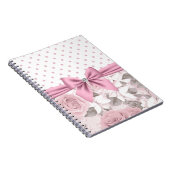 Glam Pink Diamond Bow Floral Polka Dots Notitieboek (Rechterzijde)