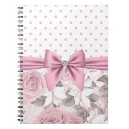 Glam Pink Diamond Bow Floral Polka Dots Notitieboek