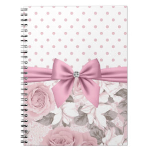 Glam Pink Diamond Bow Floral Polka Dots Notitieboek