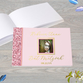 Glam Pink Elegant Photo Bat Mitswa Gold Gastenboek