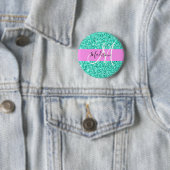 Glam Pink en Aqua Glitter Sparkles Monogram Ronde Button 5,7 Cm (In situ)