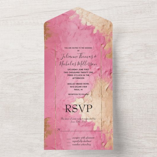 Glam Pink en Gold All In One Uitnodiging (Binnen)