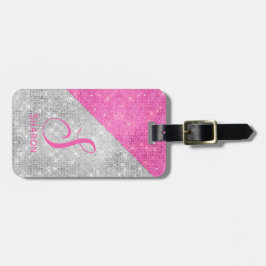 Glam Pink en Silver Monogrammed Bagagelabel