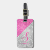 Glam Pink en Silver Monogrammed Bagagelabel (Voorkant verticaal)