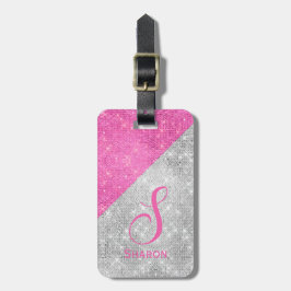 Glam Pink en Silver Monogrammed Bagagelabel