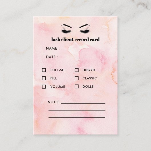 Glam PINK Eyelash Extension Client Consultation Visitekaartje (Voorkant)