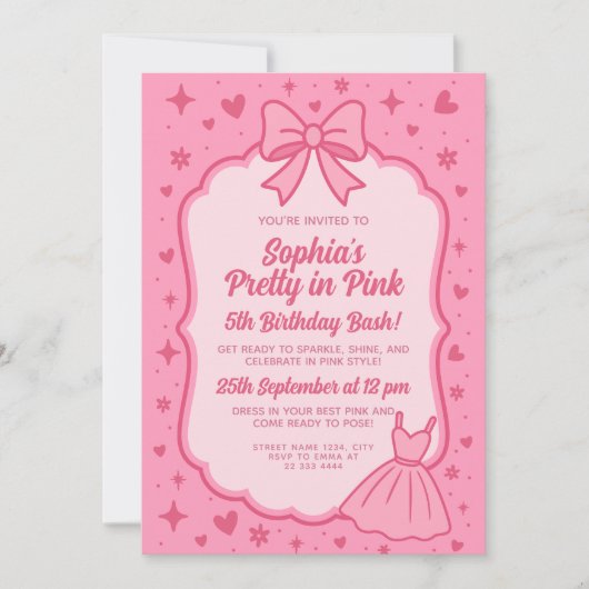 Glam Pink Fashion Doll Party for Girls Kaart (Voorkant)