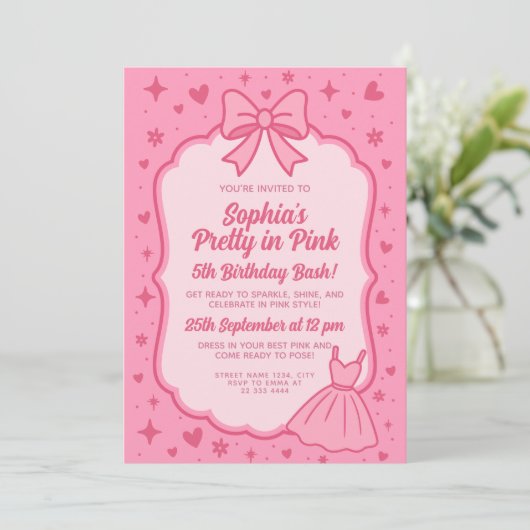 Glam Pink Fashion Doll Party for Girls Kaart (Staand voorkant)