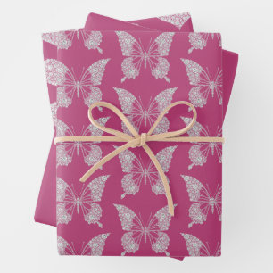 Glam Pink Faux Diamonds Butterfly en Hart Inpakpapier Vel