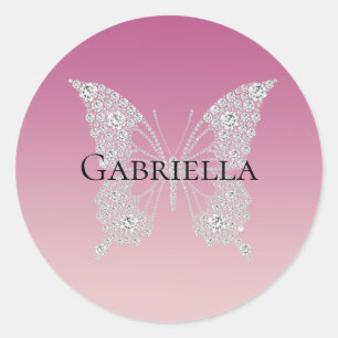 Glam Pink Faux Diamonds Butterfly Ronde Sticker