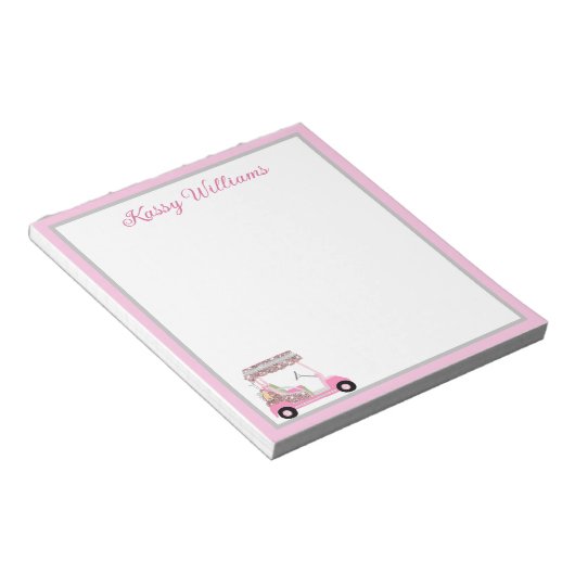 Glam Pink Gepersonaliseerde Golf Winkelwagen Naam Notitieblok (Schuin)