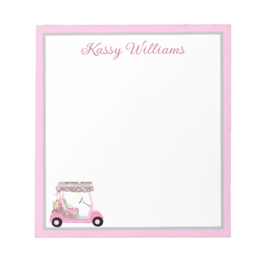 Glam Pink Gepersonaliseerde Golf Winkelwagen Naam Notitieblok (Voorkant)