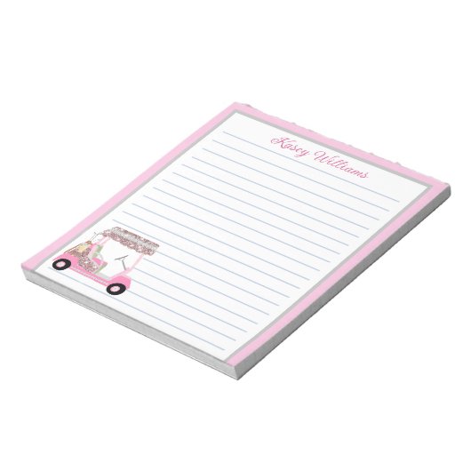 Glam Pink Gepersonaliseerde Golf Winkelwagen Naam  Notitieblok (Linkerzijde)