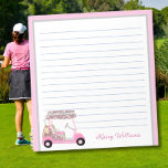 Glam Pink Gepersonaliseerde Golf Winkelwagen Naam  Notitieblok<br><div class="desc">Een glamoureuze unieke golfkar — roze met een vleugje diamanten — smaakvol uitgevoerd — klaar om de baan te runnen — het notitieblok. Dit is een geweldig cadeau voor alle golfliefhebbers - leuk / aantrekkelijk / uniek. Personaliseer het met je/haar naam. Als u ontwerpvragen of een speciaal verzoek hebt, stuur...</div>