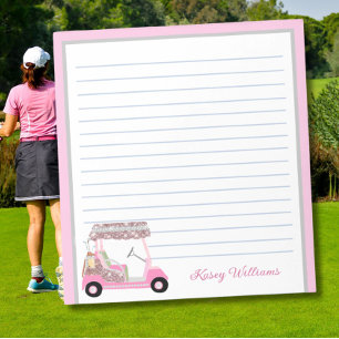 Glam Pink Gepersonaliseerde Golf Winkelwagen Naam Notitieblok