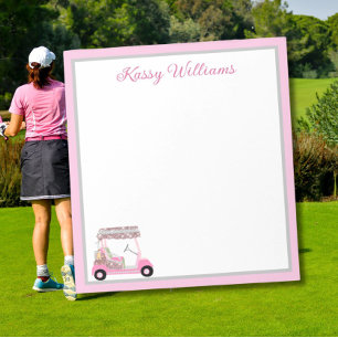 Glam Pink Gepersonaliseerde Golf Winkelwagen Naam Notitieblok