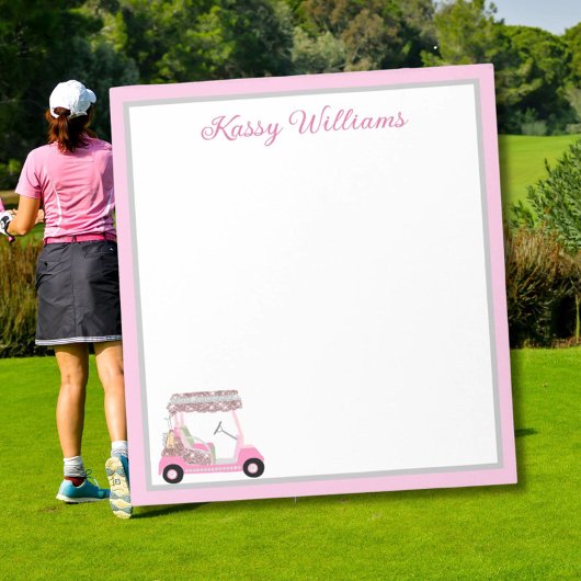 Glam Pink Gepersonaliseerde Golf Winkelwagen Naam Notitieblok