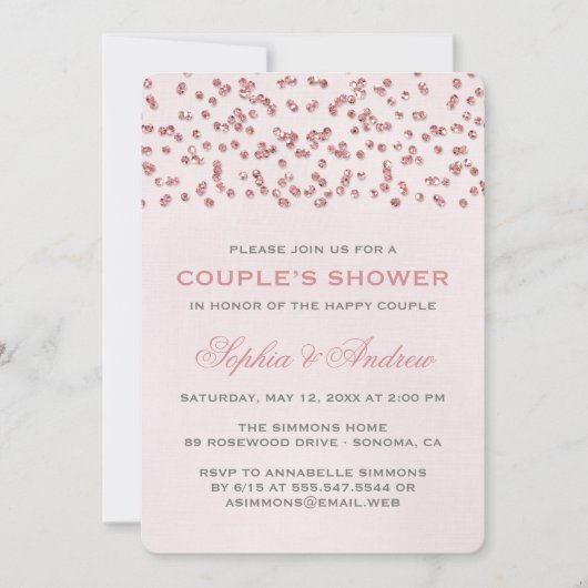 Glam Pink Glitter Confetti Wedding Couple's Shower Kaart (Voorkant)