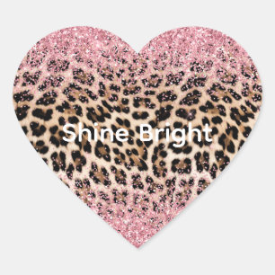 Glam Pink Glitter Cream Leopard Glitter Hart Sticker